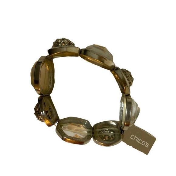 Chico's Oval Crystal Stone Gold Charm Stretch Bracelet Women's Fashion Jewelry - Picture 7 of 9